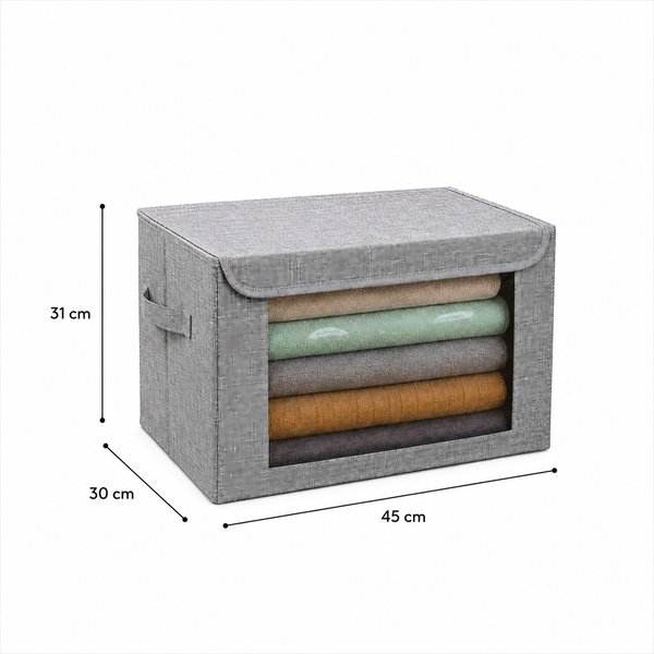 Foldable Cloth Organizer Storage Box for Wardrobe, Closet Basket Bin Organiser for Books, Toys, Other Supplies With Lid (Grey)