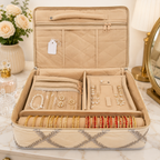 Jewellery Organizer Box with 6 Transparent Zipper Pouches & Satin Case