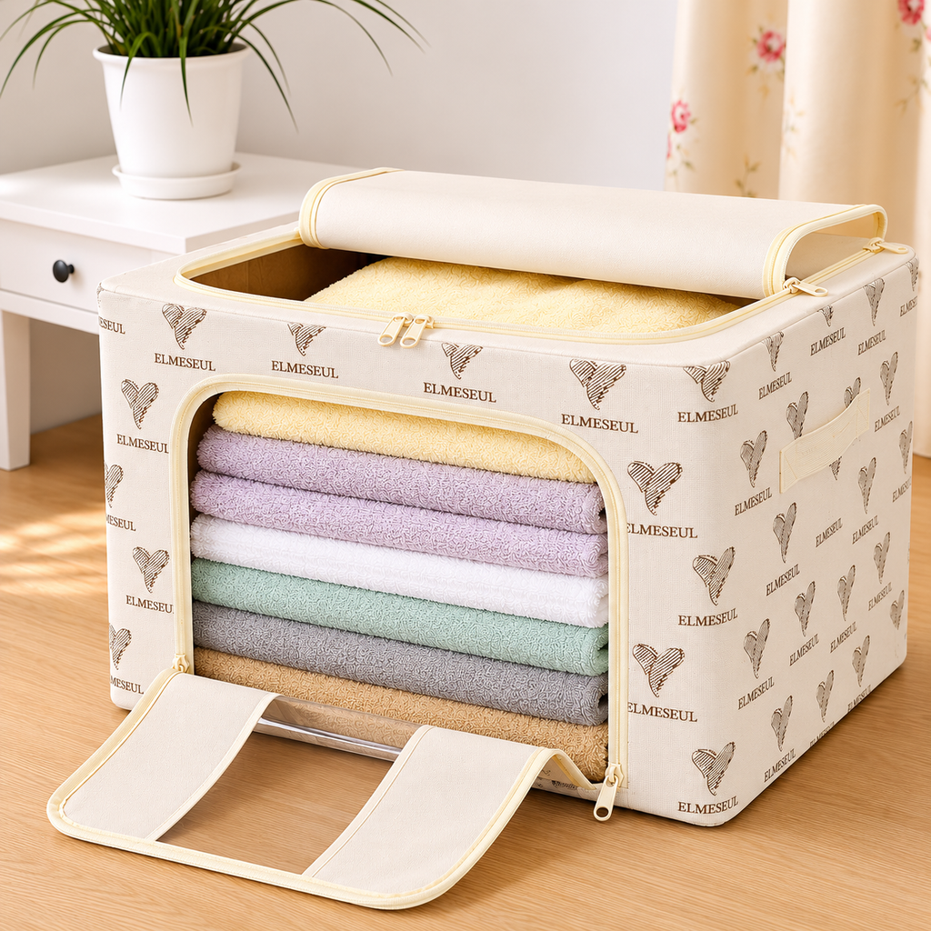 66 Ltr storage bag Foldable Steel Frame Cloths Zip Organizer Bag and Oxford Fabric Storage Living Cover Boxes For Wardrobe Organizer Shelves Clothes, Sarees, Bed Sheet, Blanket (Pack of 1)