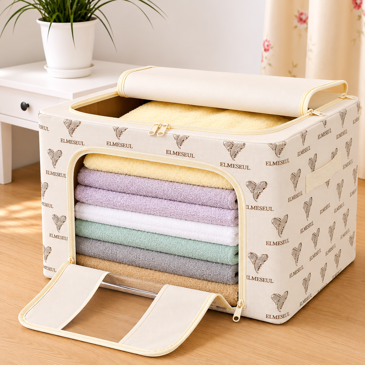66 Ltr storage bag Foldable Steel Frame Cloths Zip Organizer Bag and Oxford Fabric Storage Living Cover Boxes For Wardrobe Organizer Shelves Clothes, Sarees, Bed Sheet, Blanket (Pack of 1)