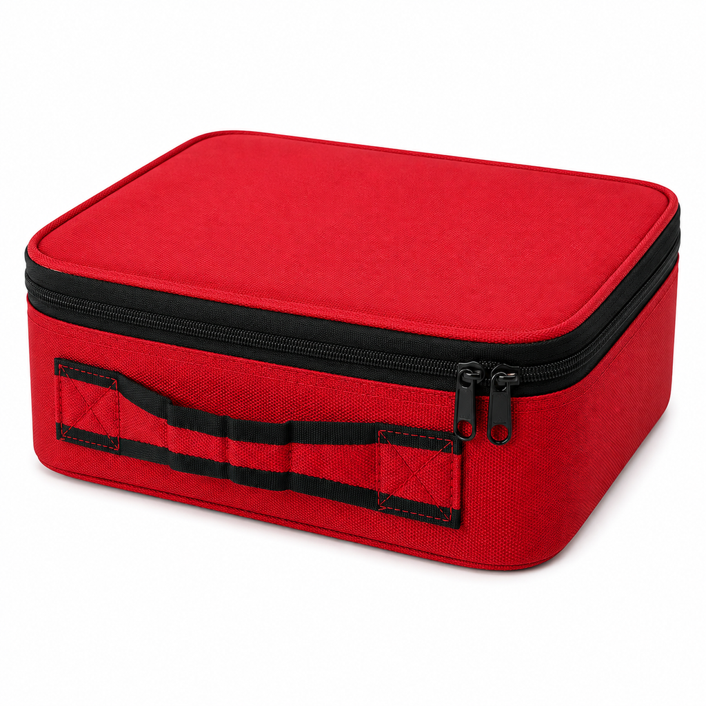 Professional Makeup Organizer Case with Adjustable Compartments, Travel Cosmetic Storage Bag for Women & Girls, Portable Vanity Pouch with Brush Holder, 9 x 26 x 24 Inches (Red)