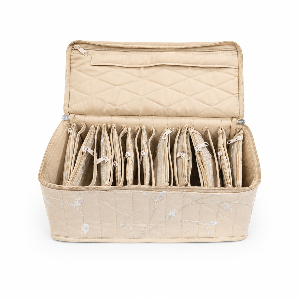 Jewellery Organizer Box with Multiple Storage Pouches & Satin Fabric