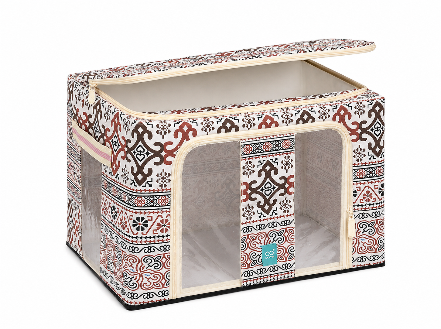 Foldable Steel Frame Cloth Organizer with Handle for Storage/Wardrobe Organizer with Zipper/Front & Top Open Almirah Organiser for Sarees/Shirts/Blankets/Clothes Bag- (printed)