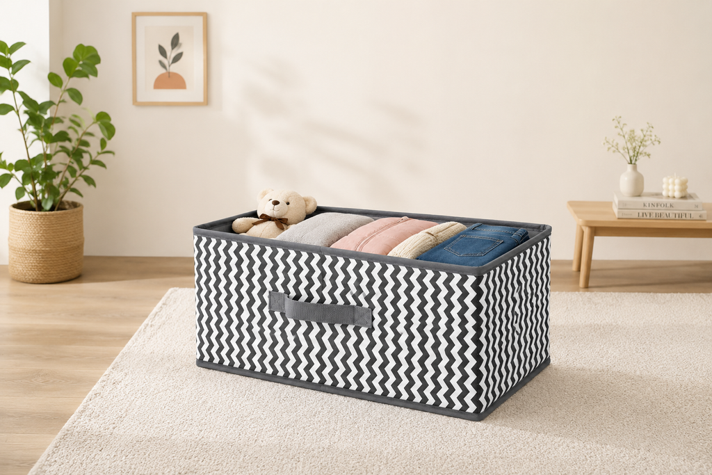 Wardrobe Organizer for Clothes Storage | Foldable Storage Box (48 × 30 × 22 cm) | Rust-Free & Odour-Free | Stackable Multipurpose Fabric Organizer for Wardrobe, Closet, Home & Office