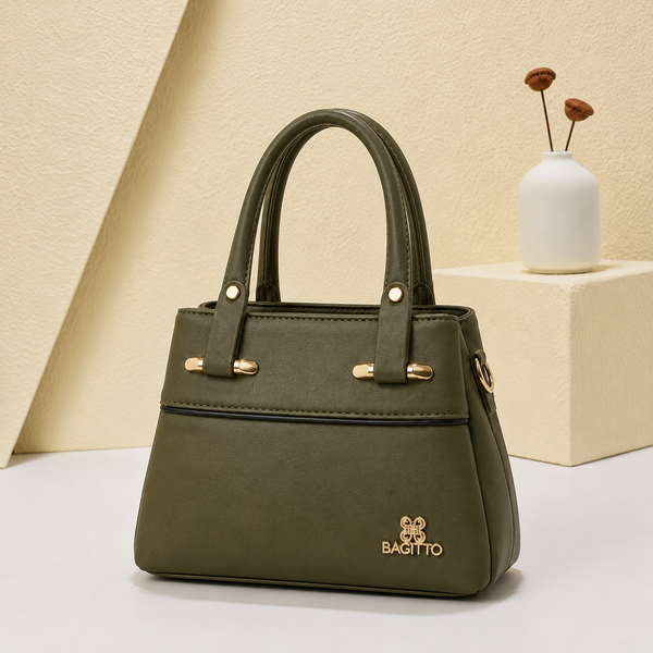Ravia olive green structured handbag for women with gold-tone hardware