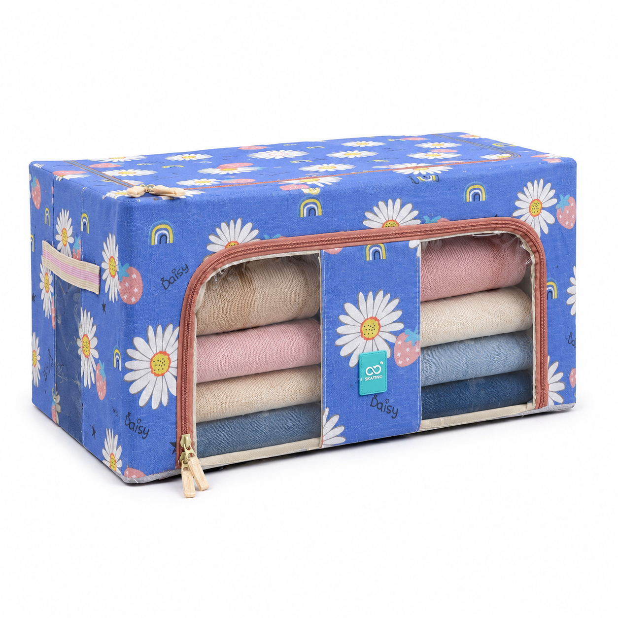 Foldable Steel Frame Clothes Storage Organizer Bag with Zipper & Transparent Window | Premium Oxford Fabric Storage Box for Wardrobe, Closet, Sarees, Blankets, Bed Sheets & Clothes