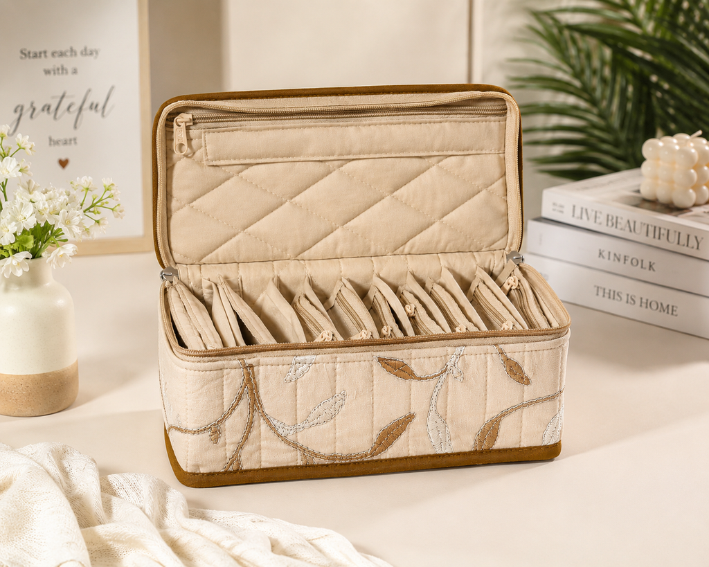 Floral Multipurpose Storage Organizer with 3 Transparent Zipper Pouches