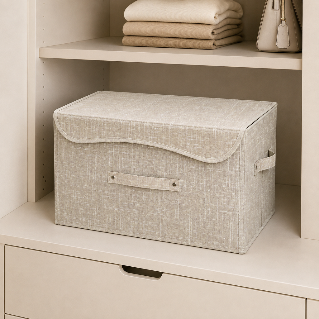 Collapsible Storage Box with Lid, Fabric Storage Box for Clothes, Wardrobe Storage (31x 45 x 30 cm) Grey