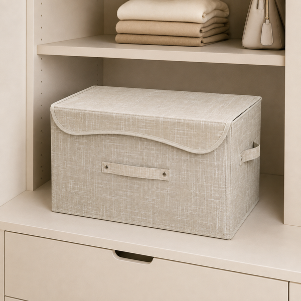 Collapsible Storage Box with Lid, Fabric Storage Box for Clothes, Wardrobe Storage (31x 45 x 30 cm) Grey