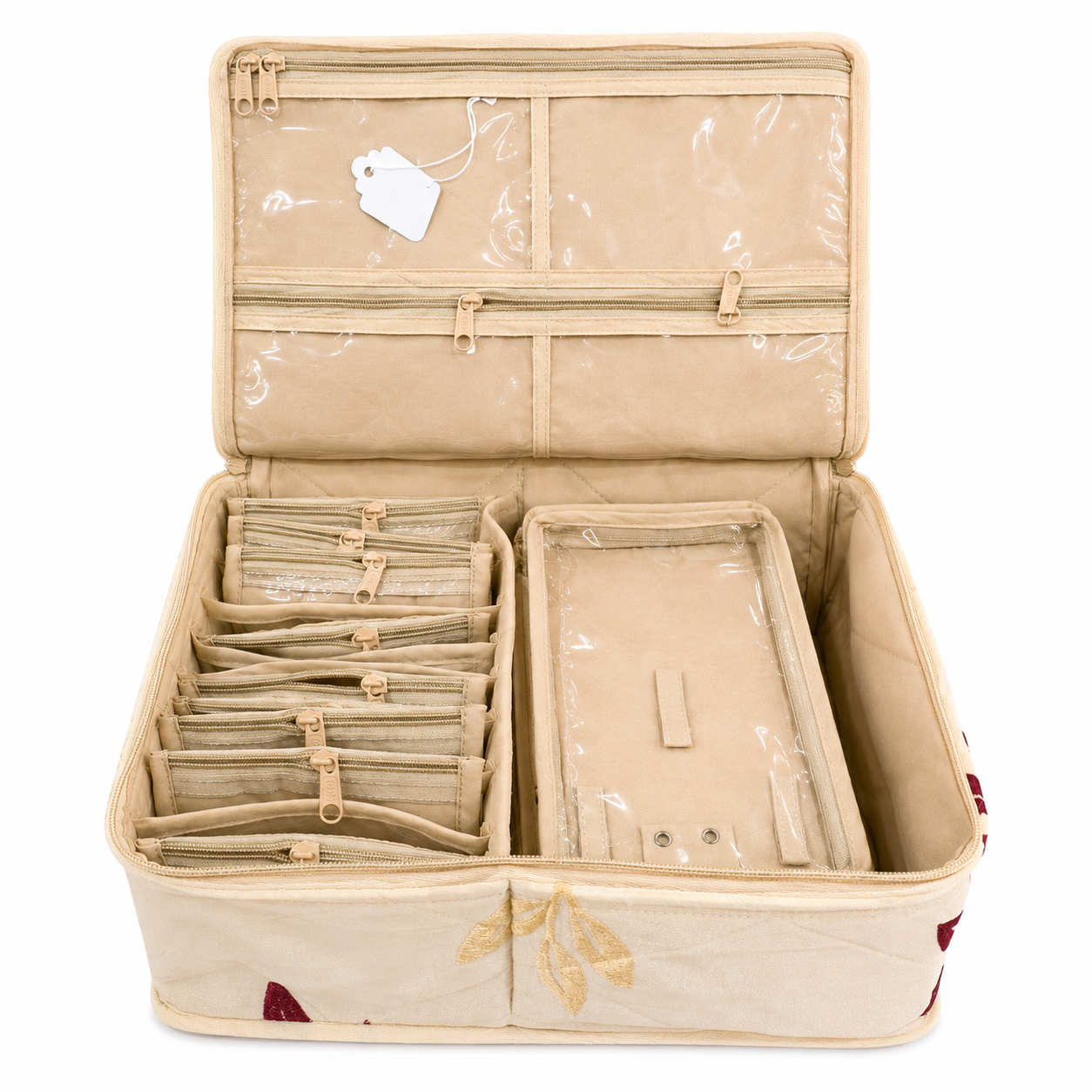 Jewellery Organizer Box with 6 Clear Zipper Pouches & Satin Storage Case
