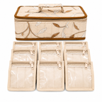Floral multipurpose storage organizer box with 3 transparent zipper pouches, carry handle, 27 × 13 × 11 cm